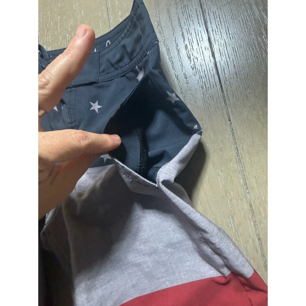 TravisMathew‎ Board Shorts Kids Size 8 Blue Gray Red Stars Patriotic Colorblock